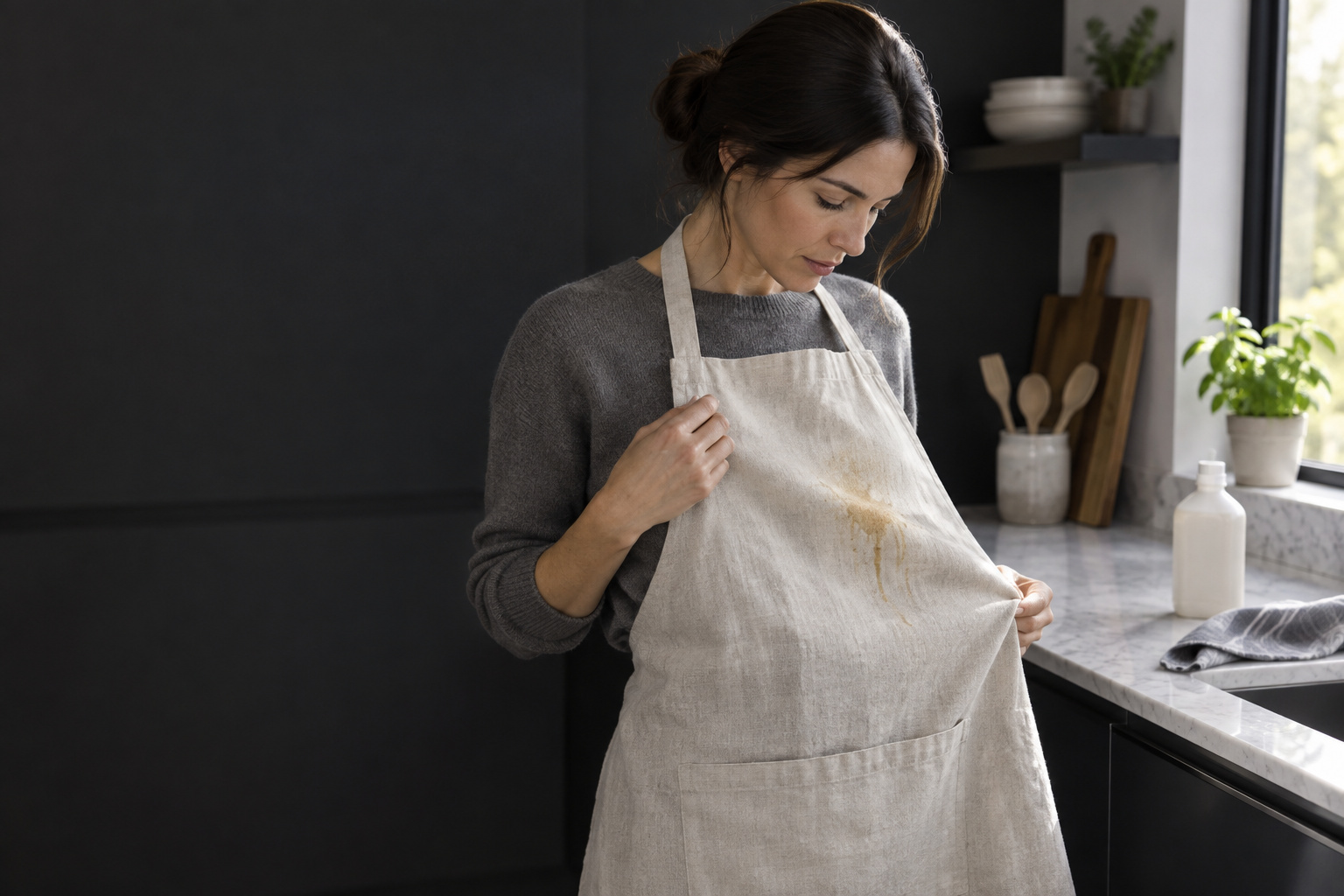 Grease and cooking oil stains: a label-led laundry approach AI-generated editorial illustration.
